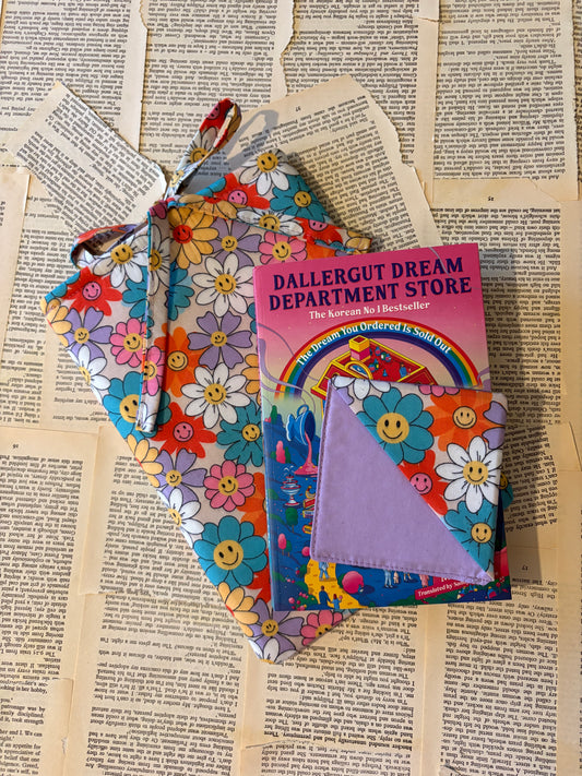 Happy flowers Tie Top Book sleeve and corner bookmark